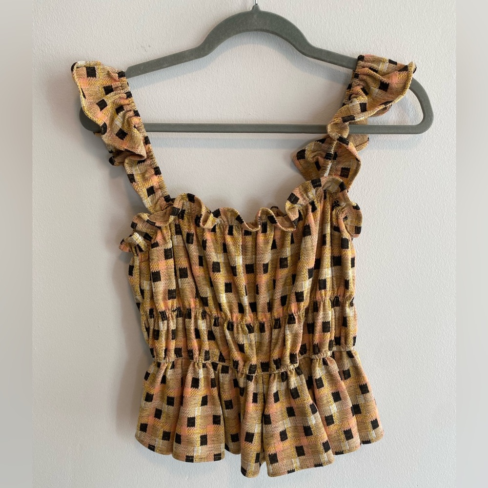 Anthropologie Eva Franco Ruffled Geometric Tank Top